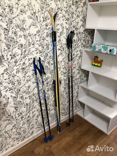 Лыжи sns 151 см, лыжные палки 104, 128 см