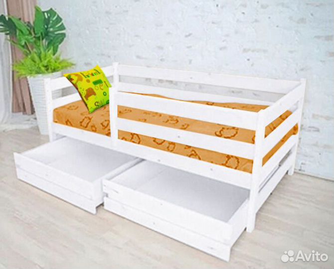 Кроватка от 2х лет софа эко из массива высокий бор