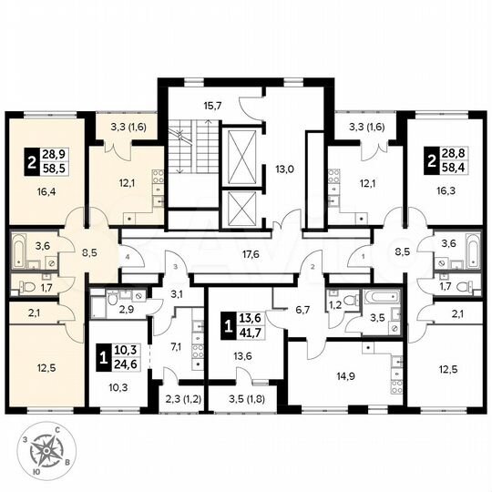 2-к. квартира, 58,5 м², 2/24 эт.