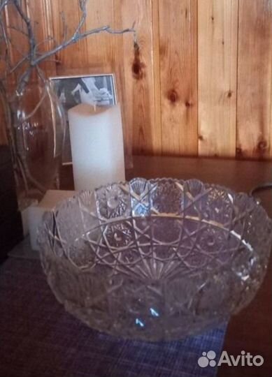 Большая хрустальная ваза для фруктов