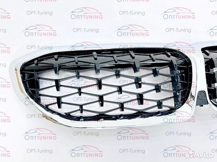 Решетка на BMW 3 G20 стиль M-perf 340 хром обод