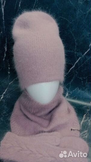 Шапка бини снуд-уголок варежки вязанные