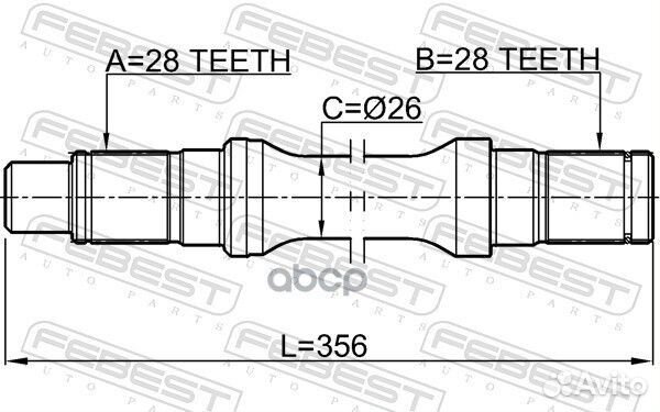 Полуось левая 28X356X28 0512-BT50LH Febest