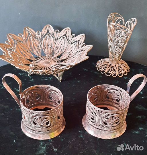 Подстаканники,вазочка,салфетница скань