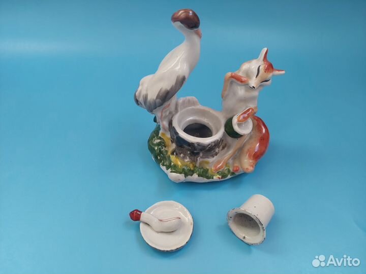 Чернильница СССР лиса и журавль 1950 Прогресс