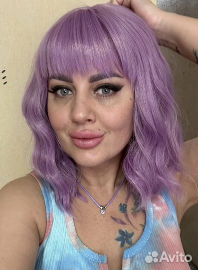 Парик сиреневый волна, каре