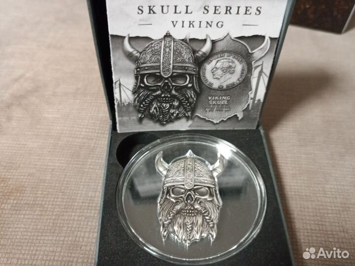 2025 Гана Череп Викинга серебро унция антик