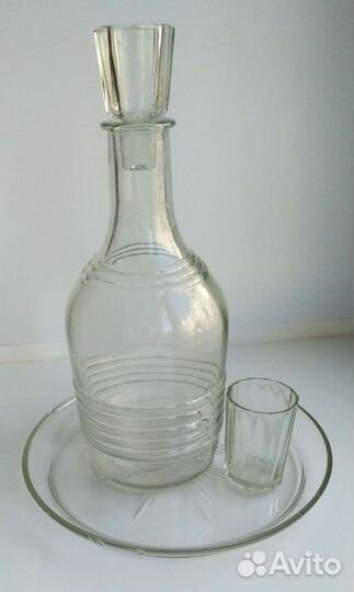 Винтаж Стеклянный Набор Графин Поднос Рюмка СССР