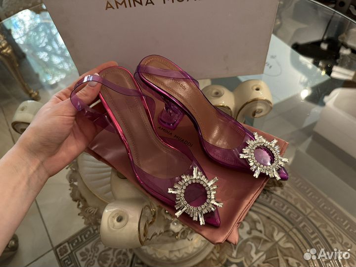 Новые босоножки Amina Muaddi Purple все размеры