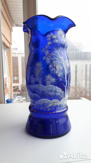 Большая ваза кобальтовое стекло
