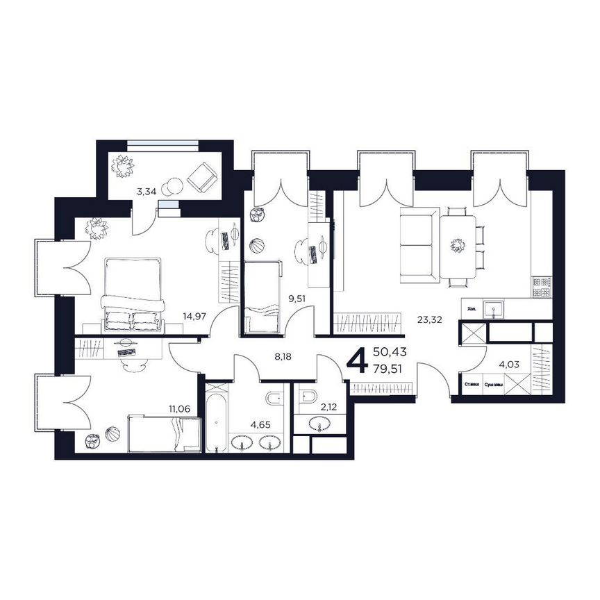 4-к. квартира, 79,5 м², 9/12 эт.