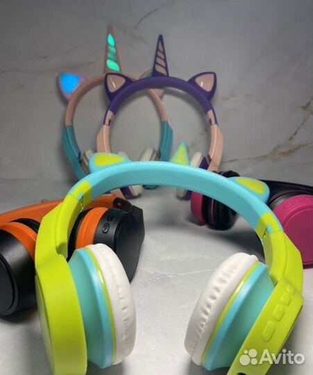 Наушники ушки единорог светятся детские новые