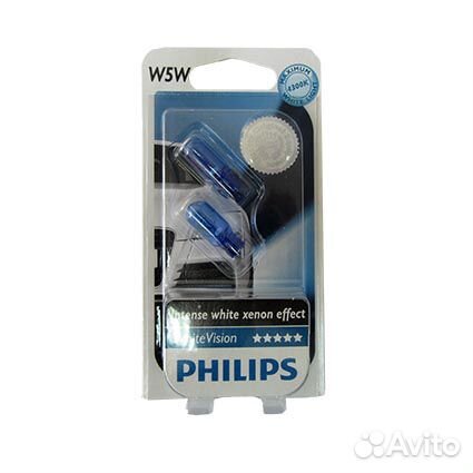 Автолампа philips W5w 12V 5W б/ц White Vision 3к-а