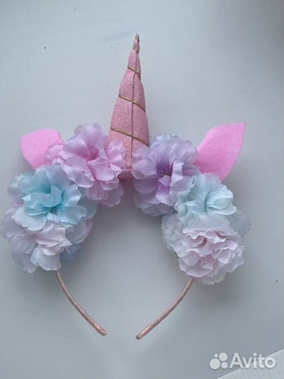 Ободок для волос с цветами Радужный Единорог