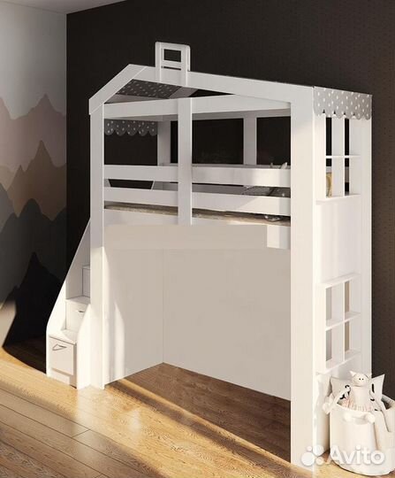 Детская кровать-чердак с открытой нишей - Домик