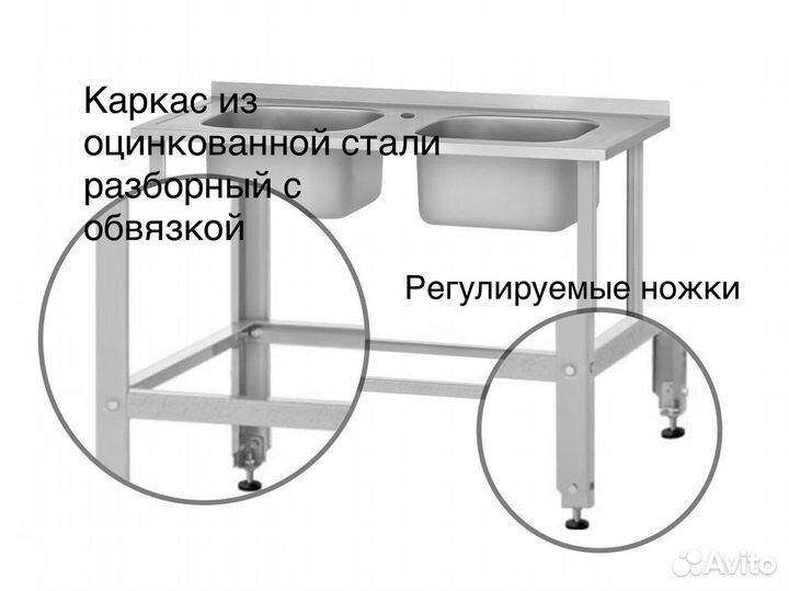 Ванна моечная новая 2 секции