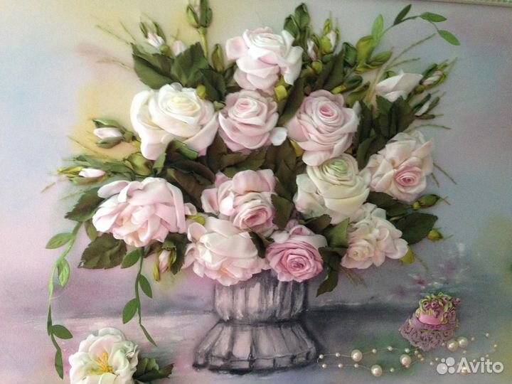 Картины, вышитые лентами. Ручная работа