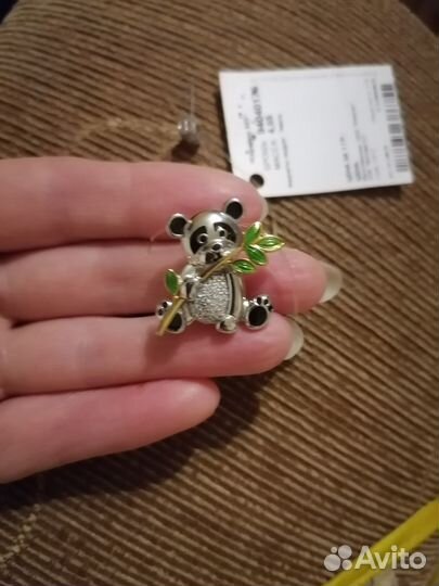 Брошь серебро Панда