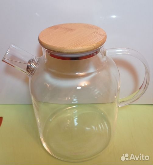 Чайник заварочный стеклянный1600мл крышка бамбук