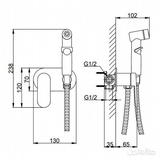 Встроенный гигиенический душ F2085-9 оружейная ст