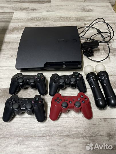 Sony playstation 3 + 4 геймпада, камера, 2 мува