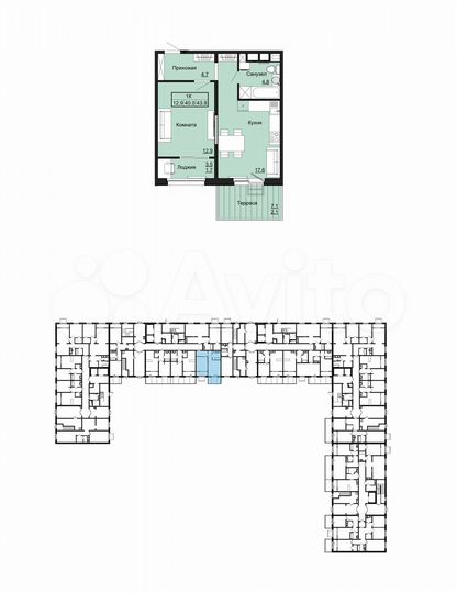 1-к. квартира, 43,8 м², 1/12 эт.