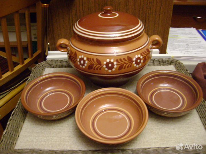 Горшок-супница 3л+тарелки 3шт керамика