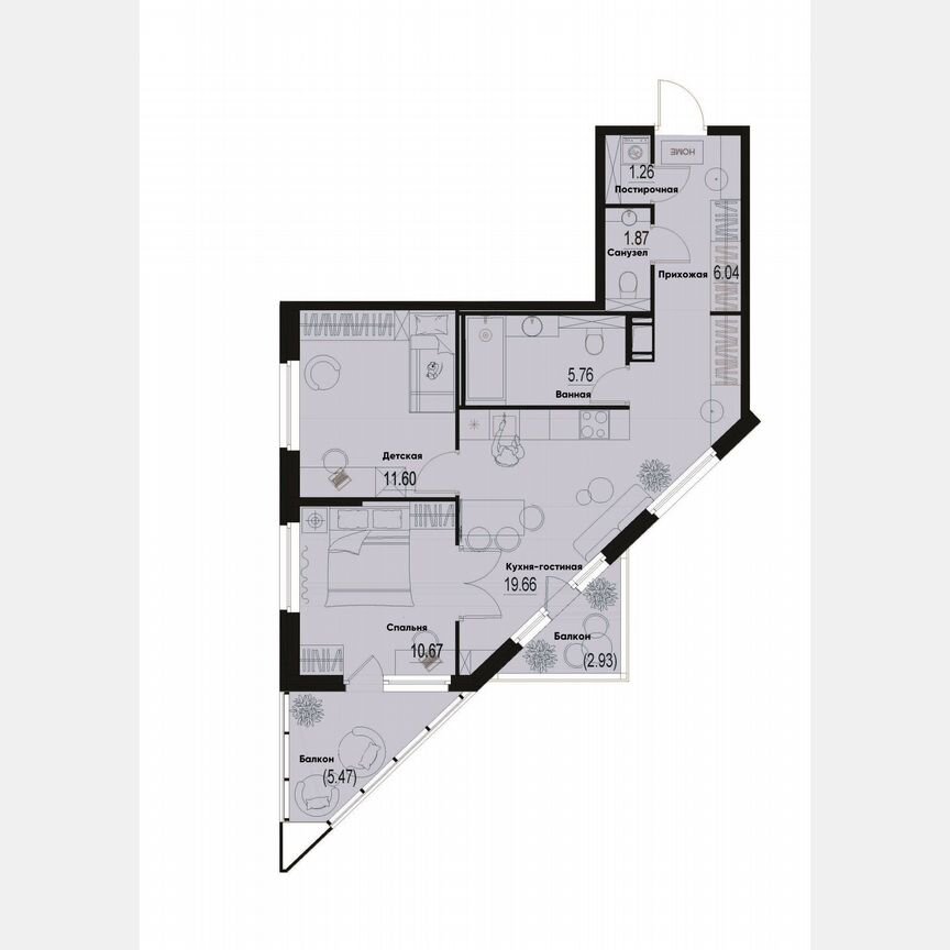 2-к. квартира, 59,4 м², 9/12 эт.