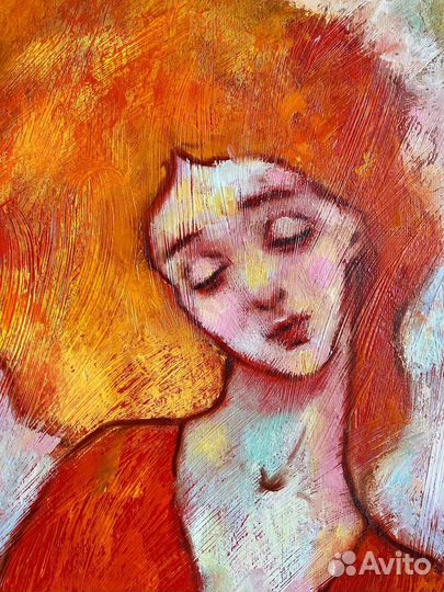 Картина маслом девушка кот оригинальная в интерьер