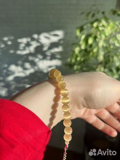 Бусы, браслет, серьги Кошачий глаз