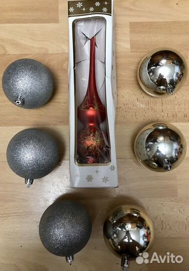 Новогодние шары 6 шт и Верхушка для ёлки 28 см