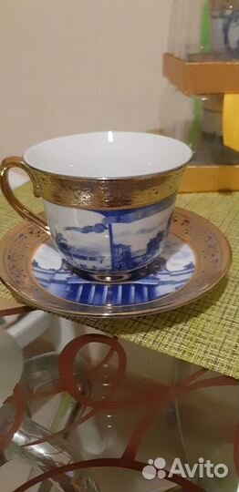 Чашка с блюдцем гжель, сувенирная