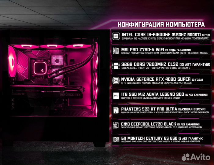 Игровой пк 14600K/ 4080 super/ 32гб 7200MHz
