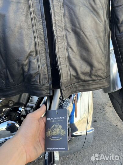Мотокуртка кожаная мужская Black cafe london