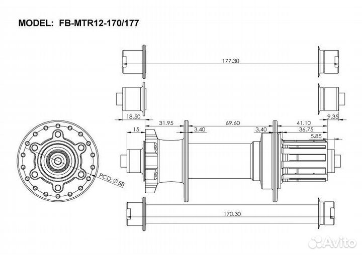 Втулка Bitex FB-MTR-M10-170 для фэтбайка