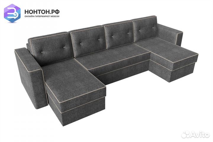 Диван п-образный еврокнижка Принстон рогожка серая
