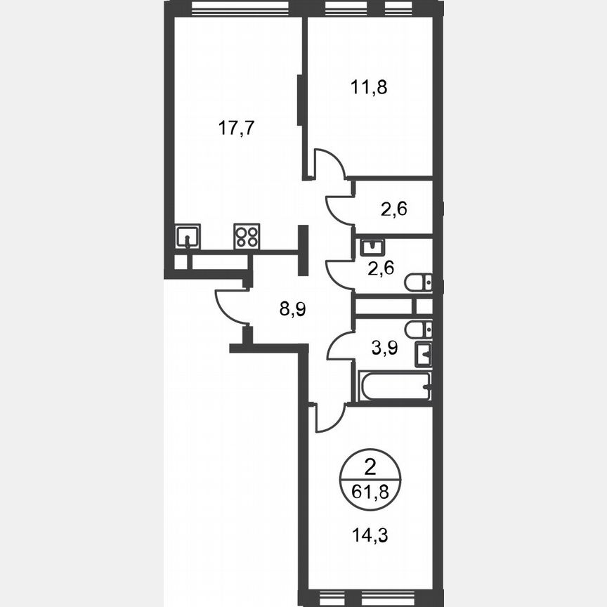 2-к. квартира, 61,8 м², 16/17 эт.