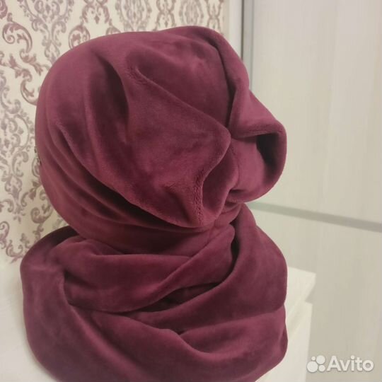 Набор велюровый шапка + снуд, размер на 56-58