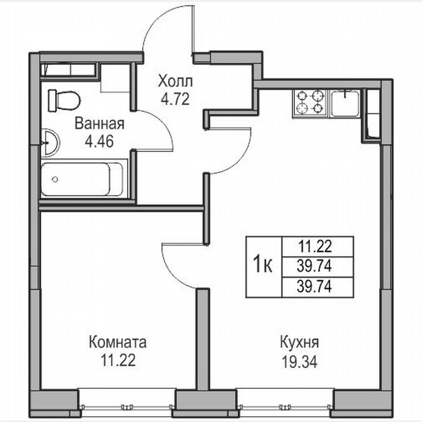 1-к. квартира, 39,7 м², 1/23 эт.