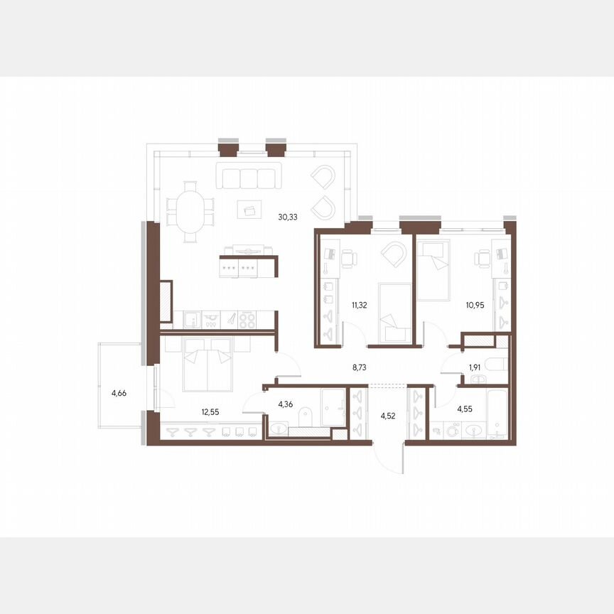 3-к. квартира, 89,2 м², 7/9 эт.