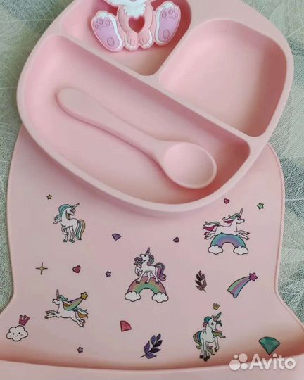 Нагрудник, набор посуды, комплект детской посуды