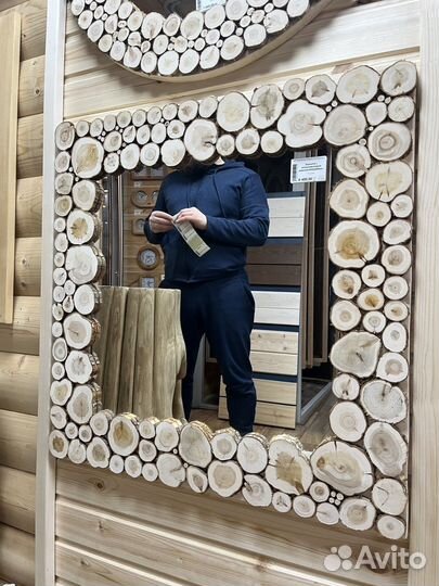 Зеркало для бани настенное из Можжевельника