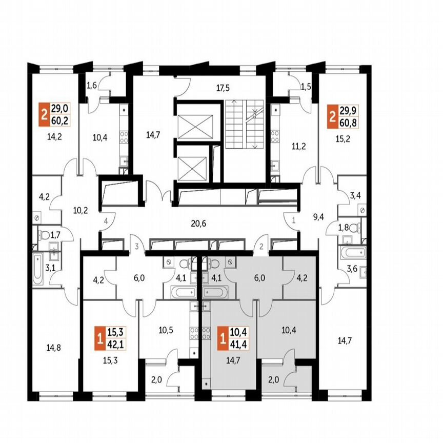 1-к. квартира, 41,4 м², 20/26 эт.