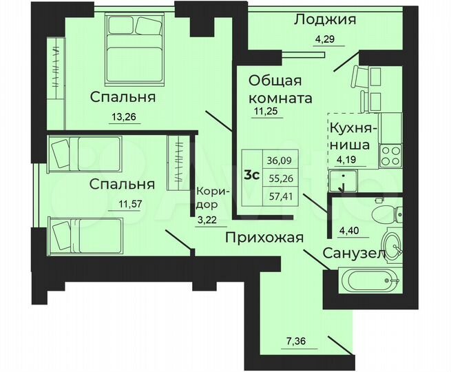 3-к. квартира, 57 м², 11/24 эт.