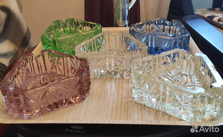 Пепельница цветное стекло, хрусталь СССР, винтаж