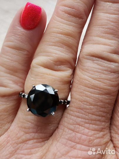 Серебряное кольцо двойное с черным бриллиантом