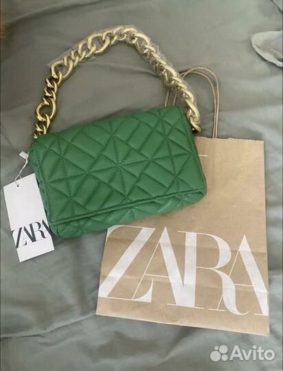 Сумка zara с цепью зеленая и розовая