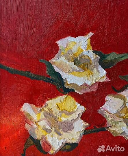 Картина маслом «Розы на красном»