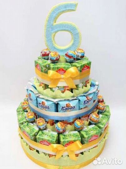 Торт из сока и сладостей в детский сад или школу