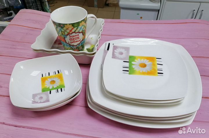 Набор столовой посуды керамика+кружки в подарок